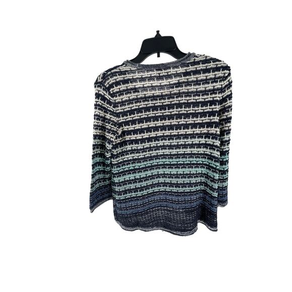 JM Collection Blue Striped Knit Pullover Sweater Women's Size PP Small Petite - Picture 4 of 5